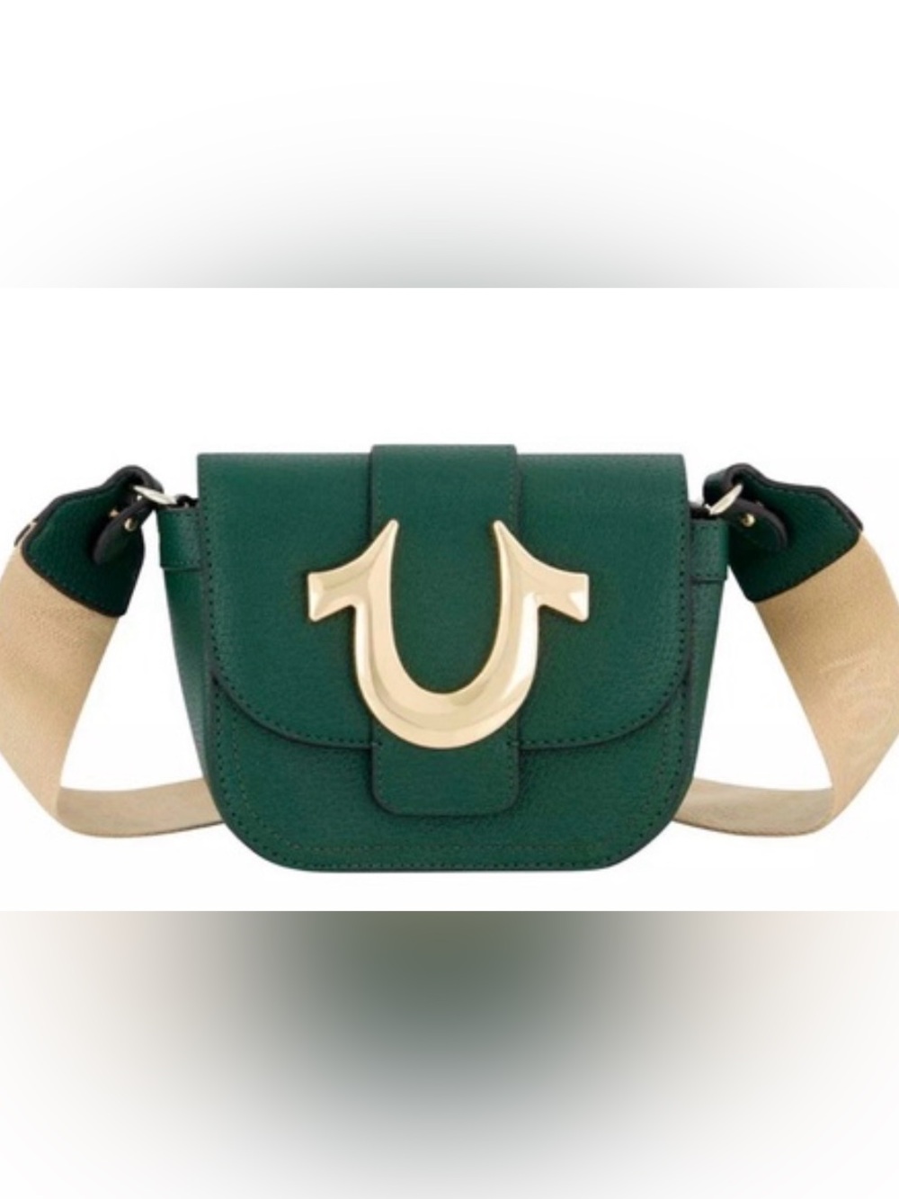 True Religion Emerald Green Leather Crossbody with Gold Logo